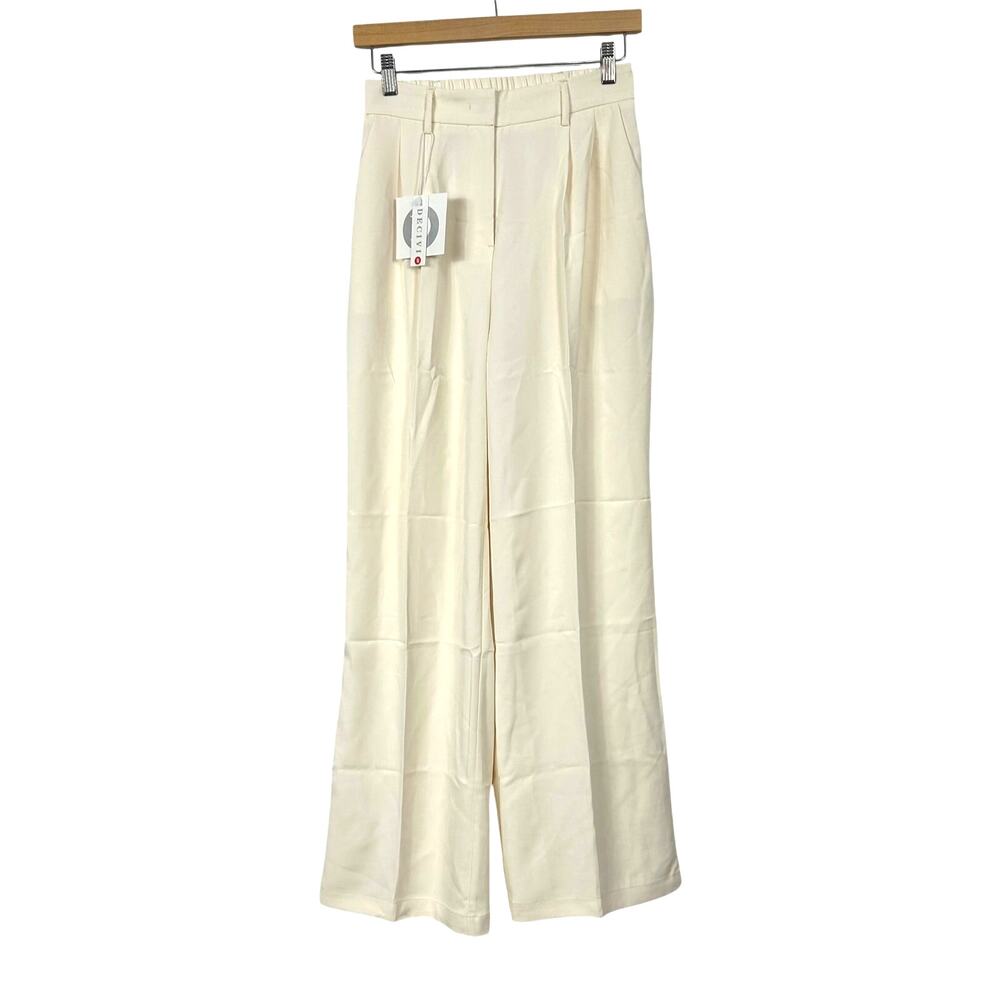 DECIVI‎ Wide Leg Pleated Tailored Trousers Cream Size S New
